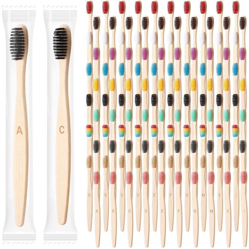 Sieral 120 Pcs 6.9 Inch Bamboo Toothbrush with Toothpaste Individually Wrapped Disposable Toothbrushes Travel Toothbrush Kit for Hotel Homeless Shelter Camping and Travel, 12 Colors