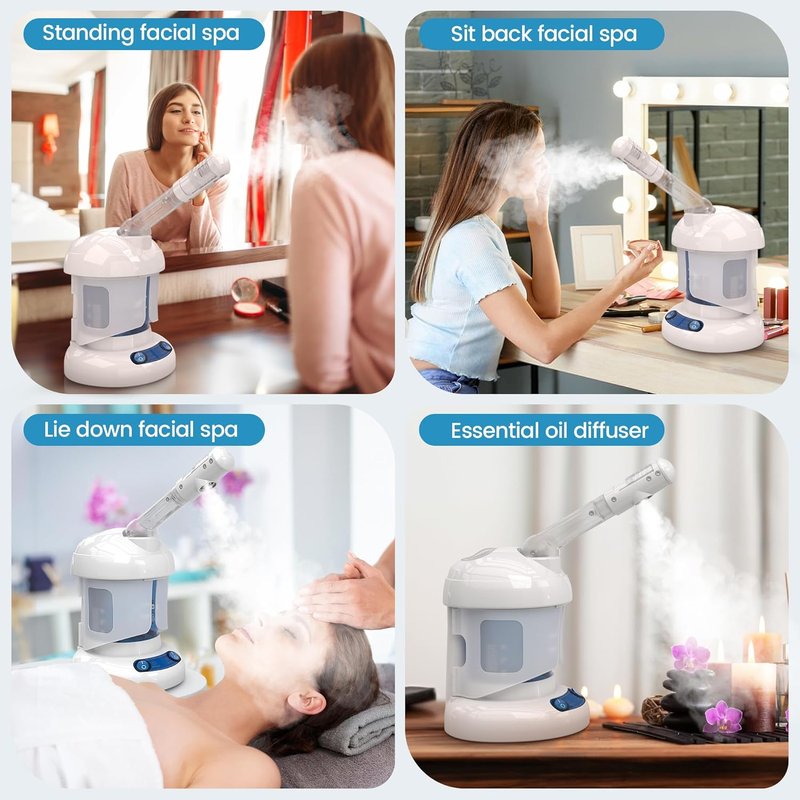 Nano Ionic Facial Steamer - 360° Rotatable Warm Mist Sprayer | Professional Deep Cleaning Humidifier (White)