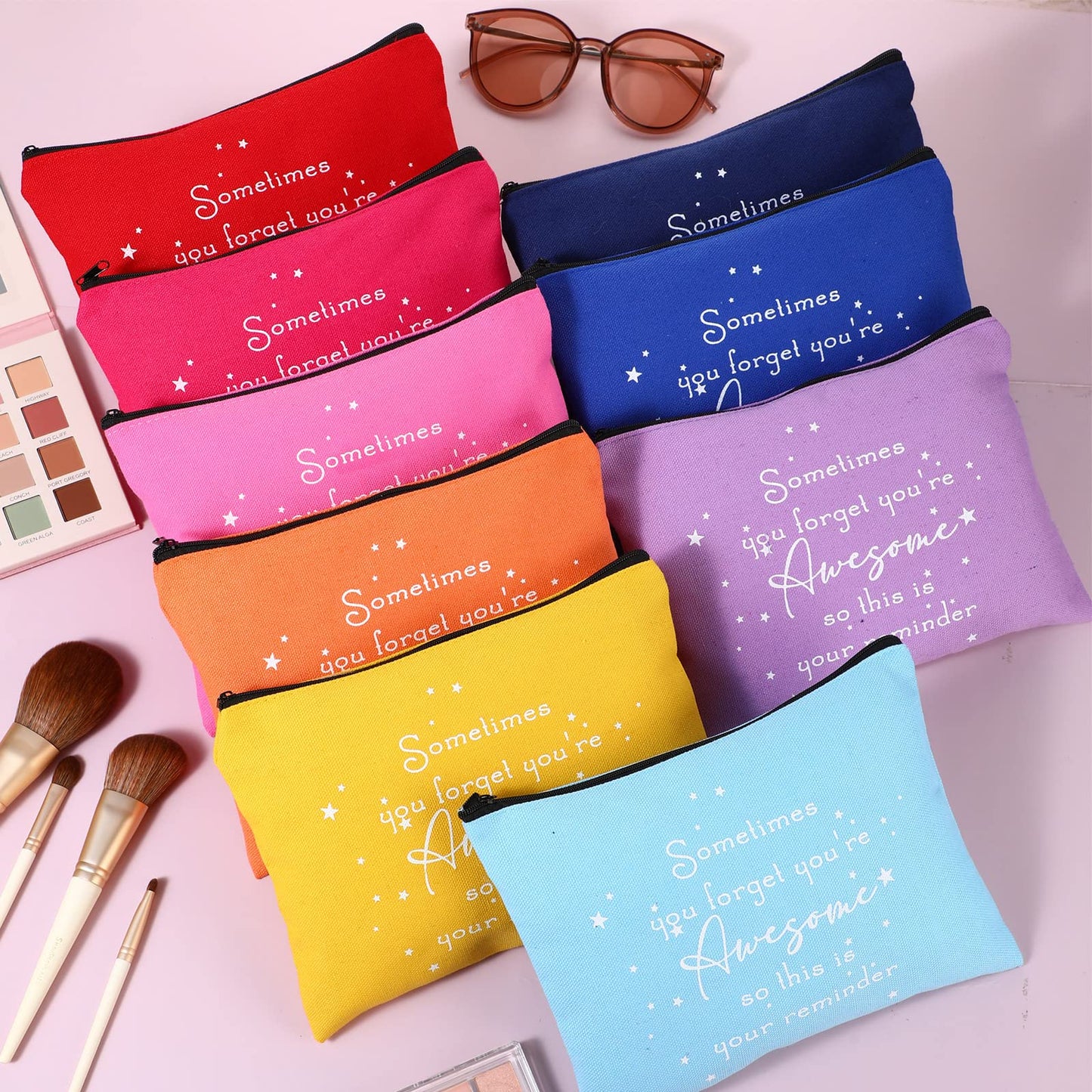 Sieral 24 Pcs Inspirational Makeup Bag Employee Appreciation Gift for Women Nurse Pencil Pouch You're Awesome Cosmetic Bag Motivational Gift for Her Teacher(Bright Color)
