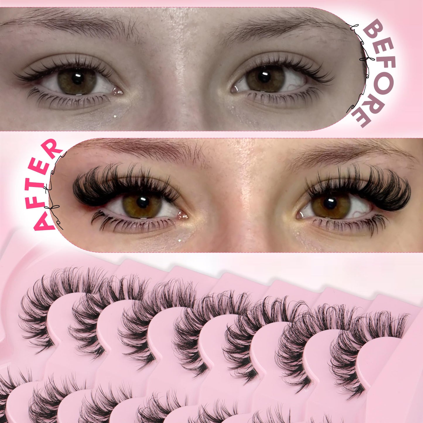 False Lashes Natural Look Fake Eyelashes Wispy Cat Eye Lashes Clear Band False Eyelashes 16MM Faux Mink Lashes Pack 7 Pairs by Ruairie