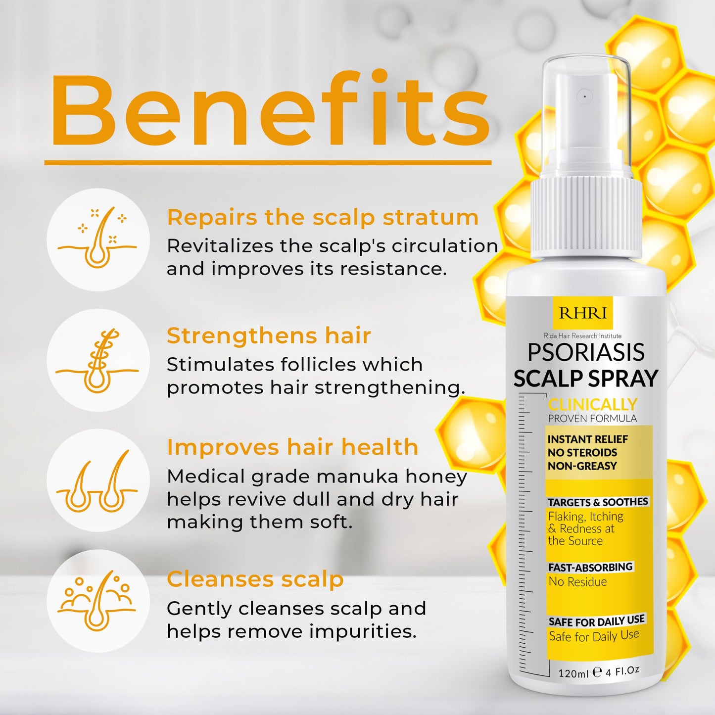 Psoriasis Scalp Spray | Psoriasis and Dandruff Treatment for Scalp Yeast Infections, Psoriasis Flare-Ups & Folliculitis | Antifungal Ringworm Itchy Scalp Spray for dryness