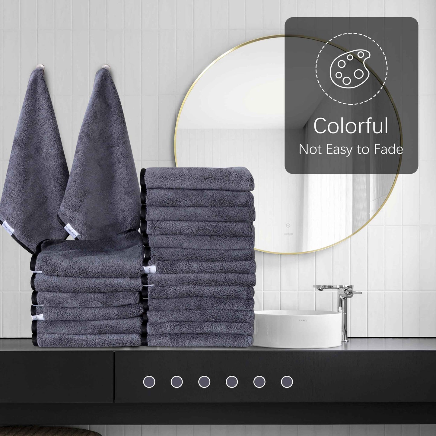 Cosy Family 24 Pack Soft Washcloths Set - 12 x 12 inches, Quick Drying - Highly Absorbent Coral Velvet Fingertip Towel Bathroom Wash Clothes for Bath, Spa, Facial, Kitchen - Dark Grey
