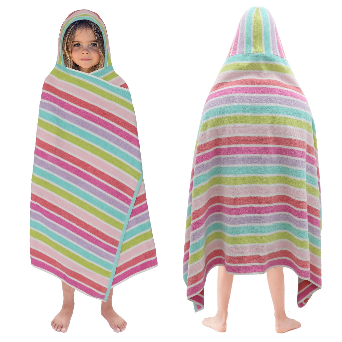 ORIGINAL KIDS Hooded Bath Towel Wrap - 100% Cotton Terry Large Oversized Hooded Kids Towel - Toddler Shower Pool Beach Towel - Super Soft Plush Absorbent Quick Dry Easy Care Gift - 30x60 - Pink Multi
