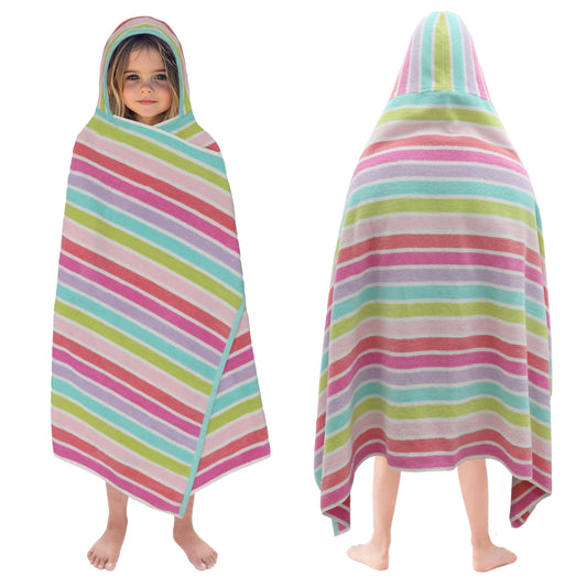 ORIGINAL KIDS Hooded Bath Towel Wrap - 100% Cotton Terry Large Oversized Hooded Kids Towel - Toddler Shower Pool Beach Towel - Super Soft Plush Absorbent Quick Dry Easy Care Gift - 30x60 - Pink Multi