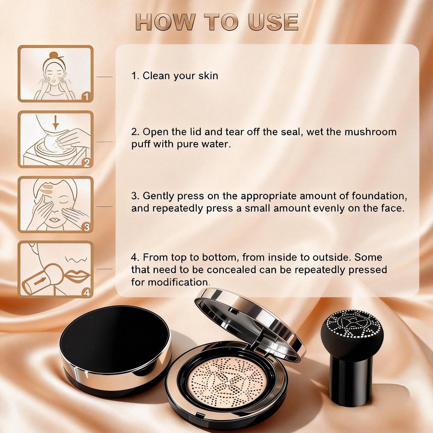 Glow Foundation, Foundation for Older Women - Mushroom Head Air Cushion CC Cream BB Cream, Moisturizing Long Lasting Full Coverage Concealer, Warm Tone for Light/Medium Complexions(2)