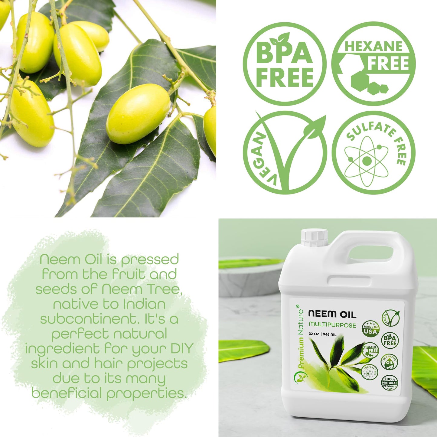 Organic Neem Oil for Skin and Hair Need Oil 100% Pure Cold Pressed for Essential Oil Mixing Neem Oils for Plants Neem Cake Massage Oil Neems Spray for Indoor Plants 32 oz