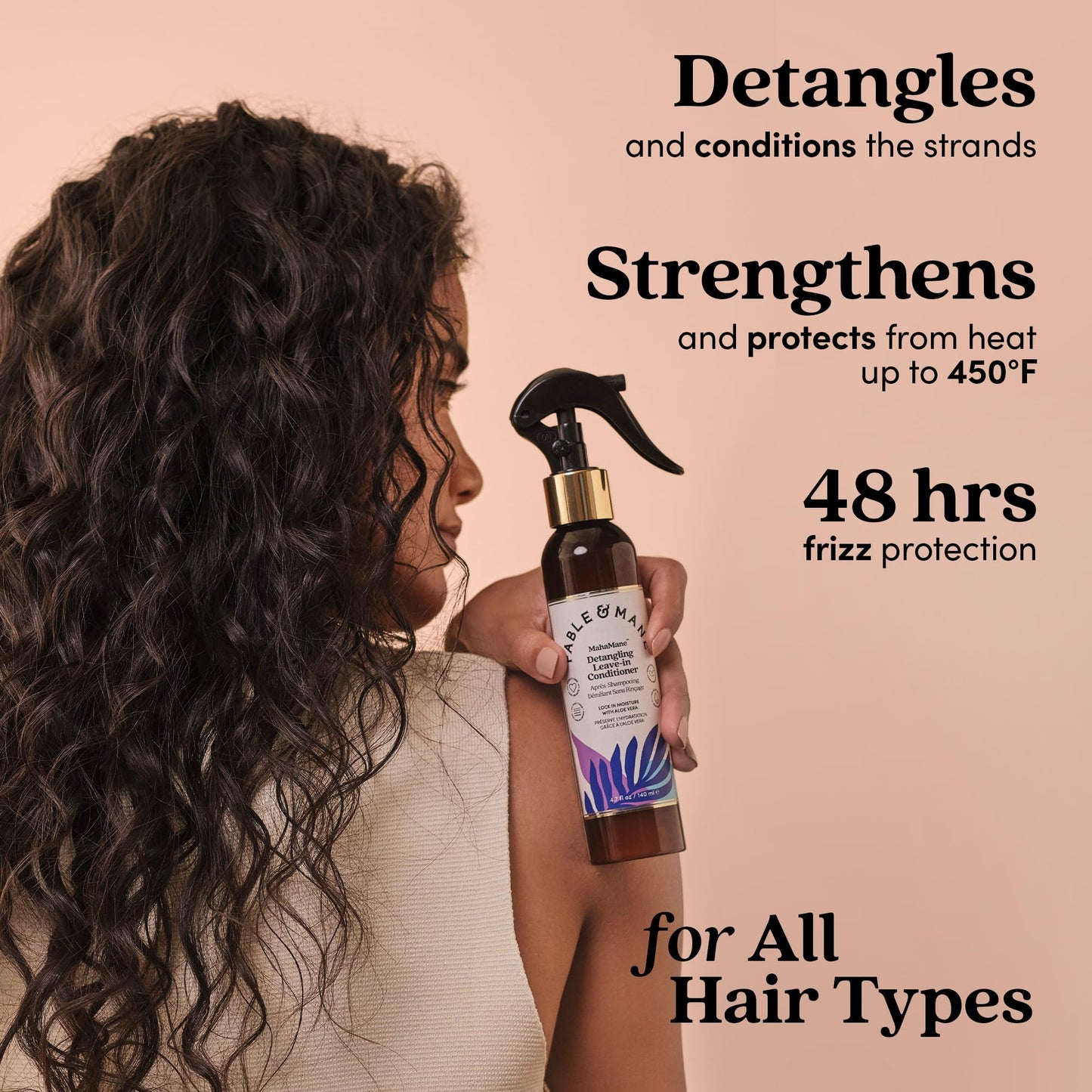 Fable & Mane Detangling Leave-In Conditioner, with UV Heat Protection for Smooth, Hydrated, Tangle-free Hair. Enriched with Aloe Vera