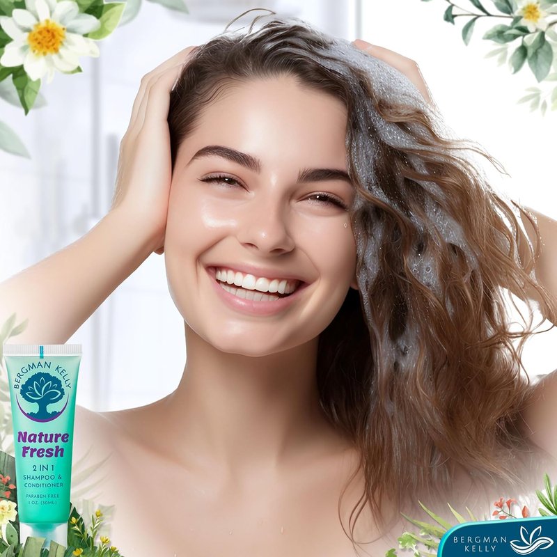 Bergman Kelly Travel Size 2-in-1 Shampoo & Conditioner - Refreshing Nature Fresh | 1 fl oz, 100 Pack