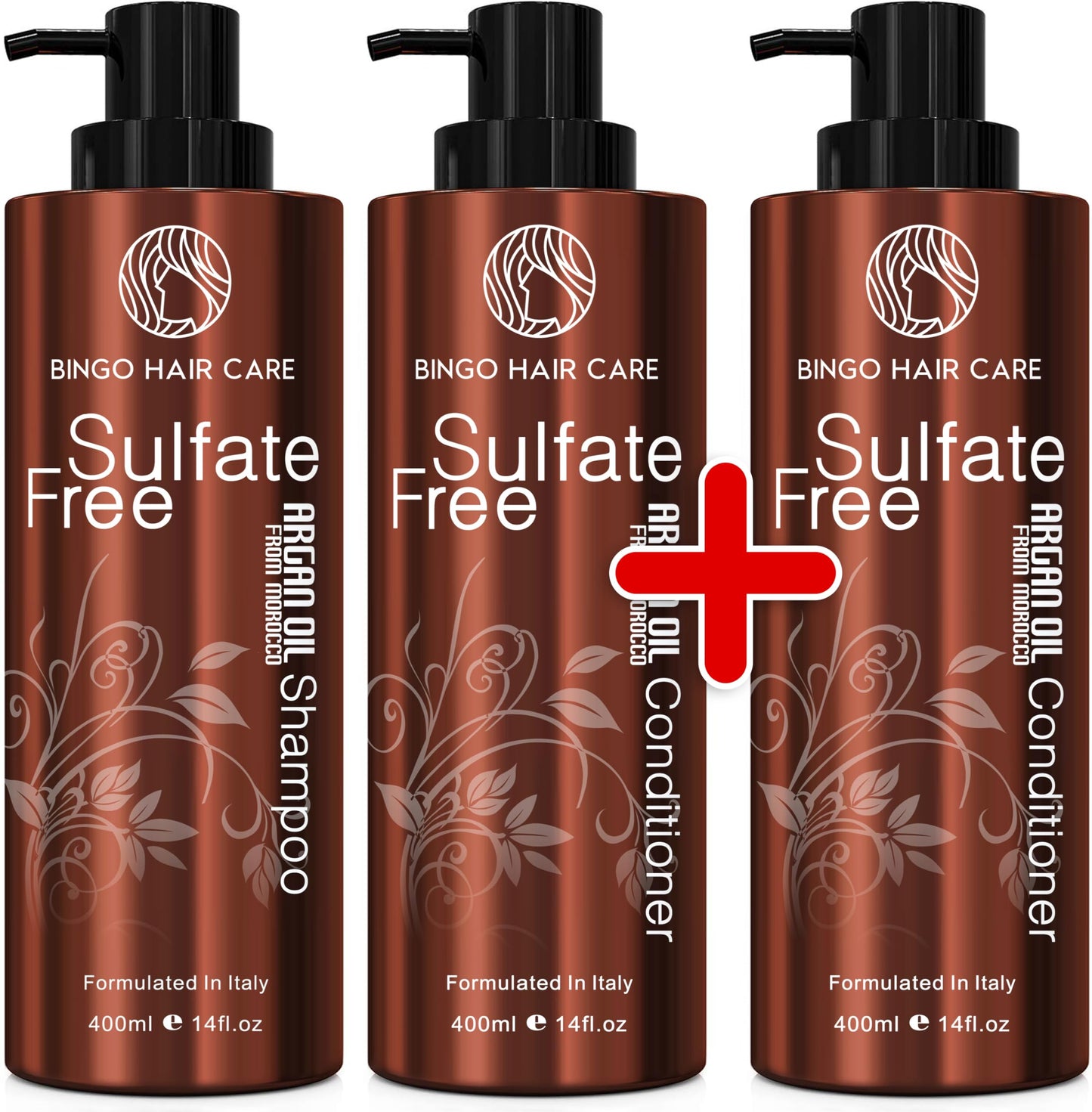 BINGO HAIR CARE Moroccan Argan Oil Shampoo and Conditioner Set, 100% Natural and Organic ,Revitalizing, Moisturizing, Anti-Frizz, Sulfate and Paraben Free, 42 Fl Oz