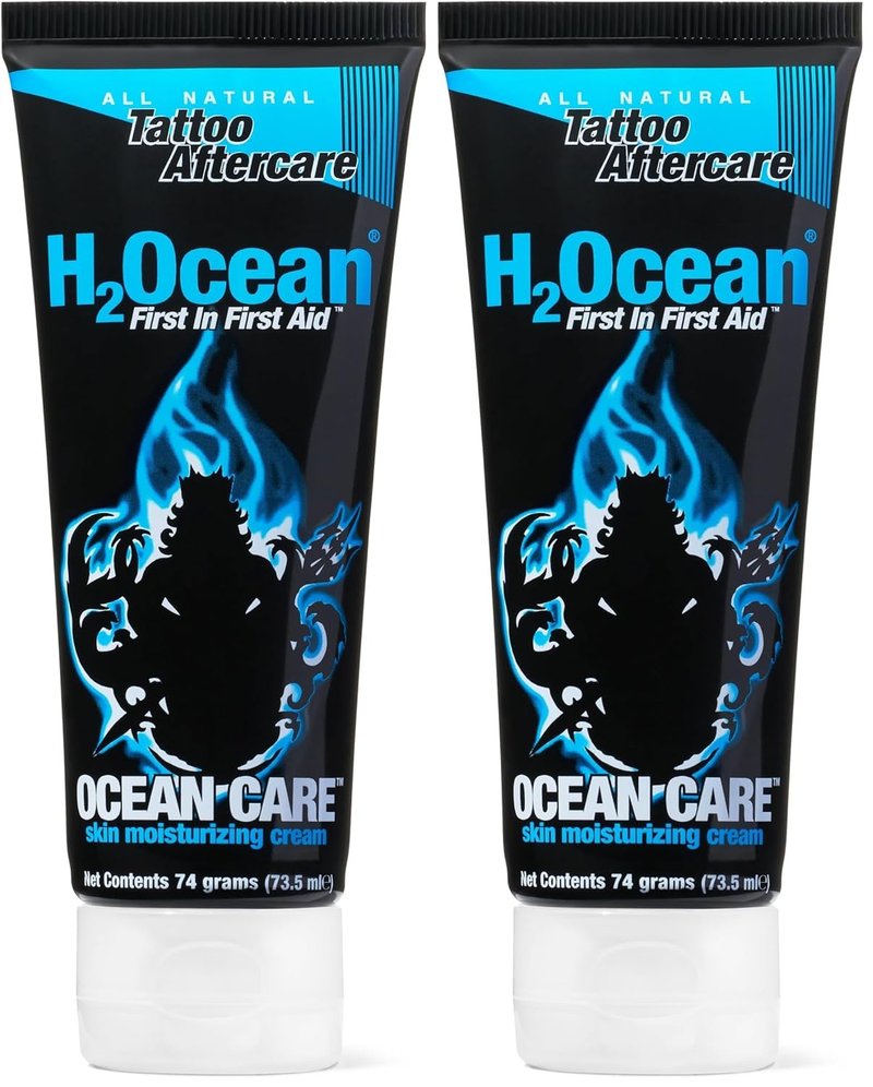 H2Ocean Tattoo Aftercare Lotion - Water-Based Sea Salt Moisturizing Cream | Fragrance-Free, Vegan | 2.5 oz (Pack of 2)