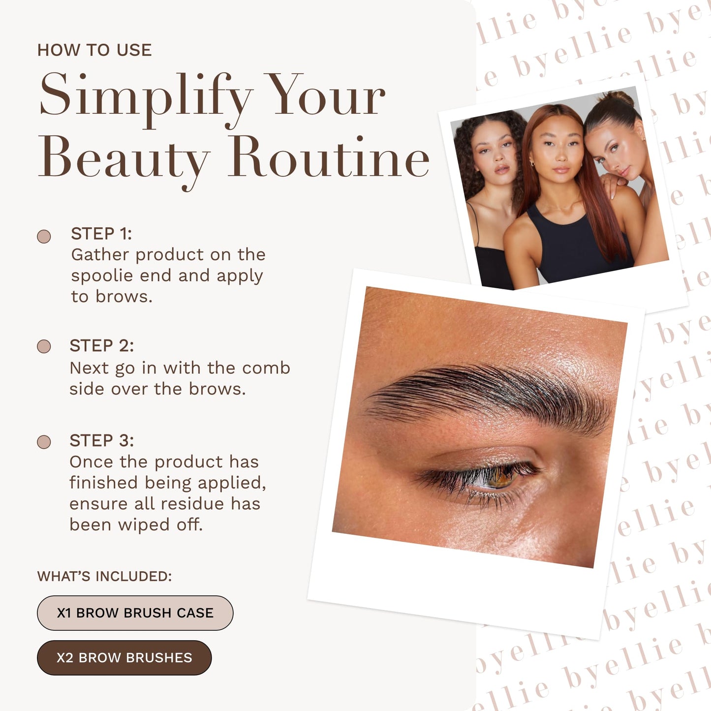 Byellie Brow Brush, Dual-Ended with Brow Comb & Precision Spoolie, Brow Gel & Wax Application, Define's & Shape's, Easy to Use Fluffy Brow Look, Natural Makeup, Vegan & Cruelty Free