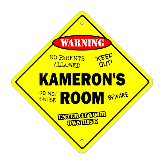 Kameron's Room Sign Crossing Zone Xing | Indoor/Outdoor | 12" Tall Kids Bedroom Decor Door Children's Name boy Girl