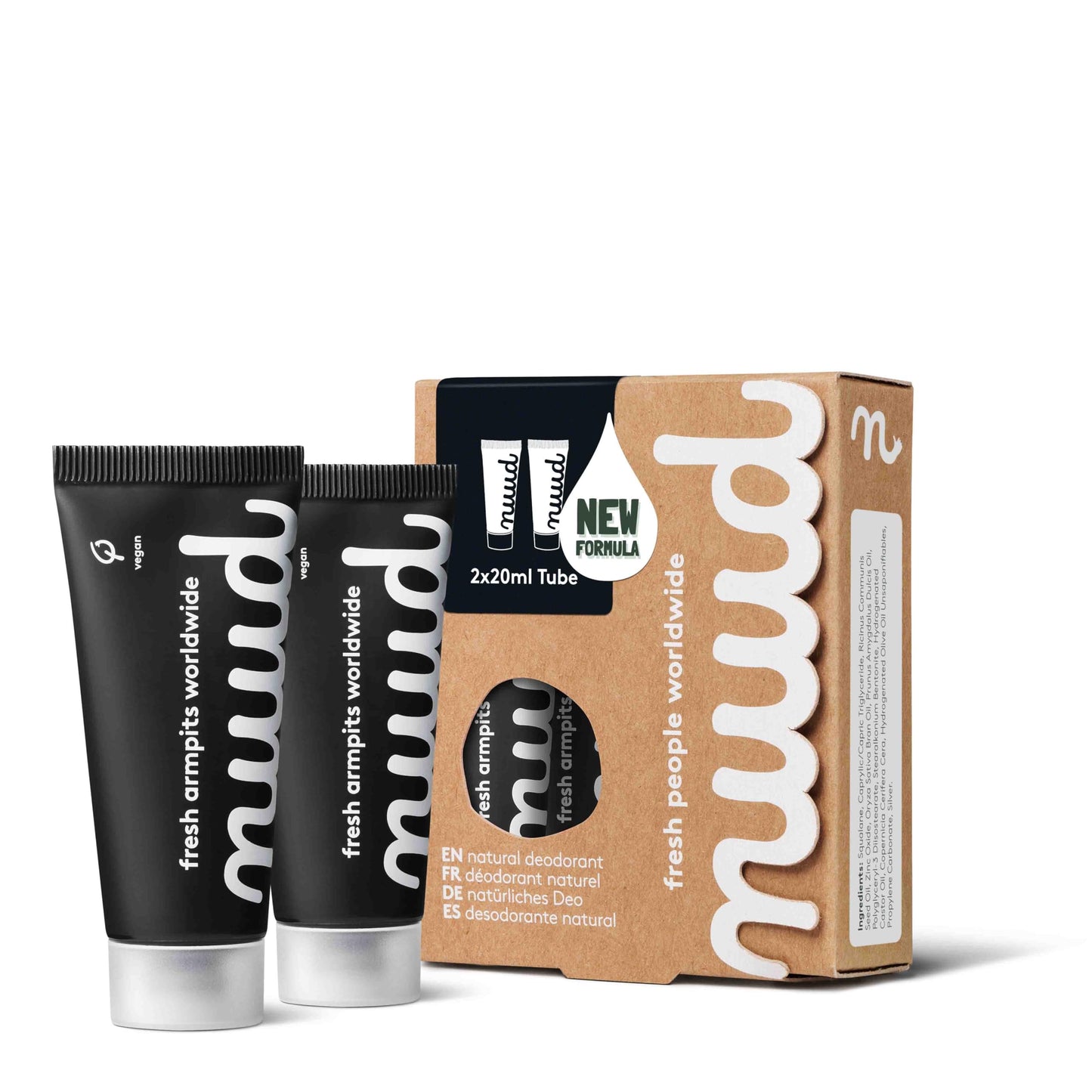 nuud Smarter Black | 2 x 20ml | 100% natural, vegan cream deodorant, effective for 3 days, no perfume, aluminium or alcohol, for women & men, enough for 4-5 months, dermatologically approved.