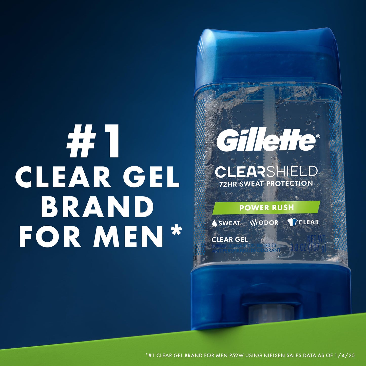 Gillette Antiperspirant and Deodorant for Men, 72hr Sweat & Odor Protection, Long Lasting Freshness, Anti-White Mark Technology, Clear Gel, Power Rush Scent, 3.8 oz (Pack of 3)