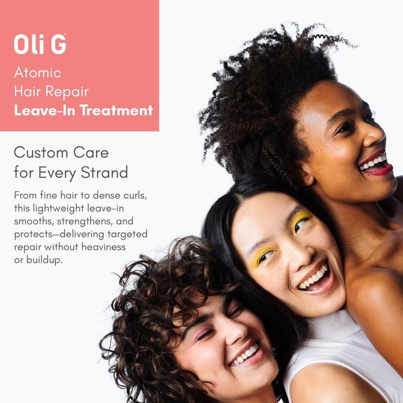Oli G Atomic Hair Repair Leave In Treatment for Women – Anti Frizz Hair Treatment Cream with Oligopeptides & Botanical Proteins – Conditioning, Moisture & Strengthening Formula – All Hair Types – 2oz