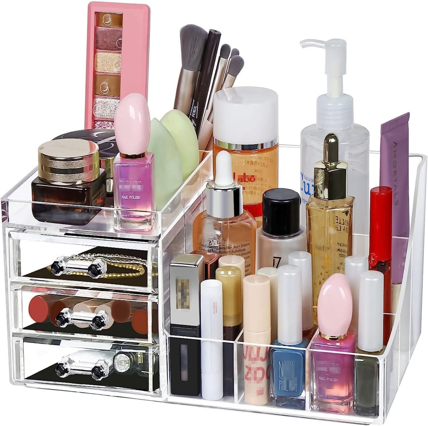 RJXJJ Transparent Acrylic Cosmetic Makeup And Jewelry Storage Box -Storage Plastic Cases -Great For Bathroom