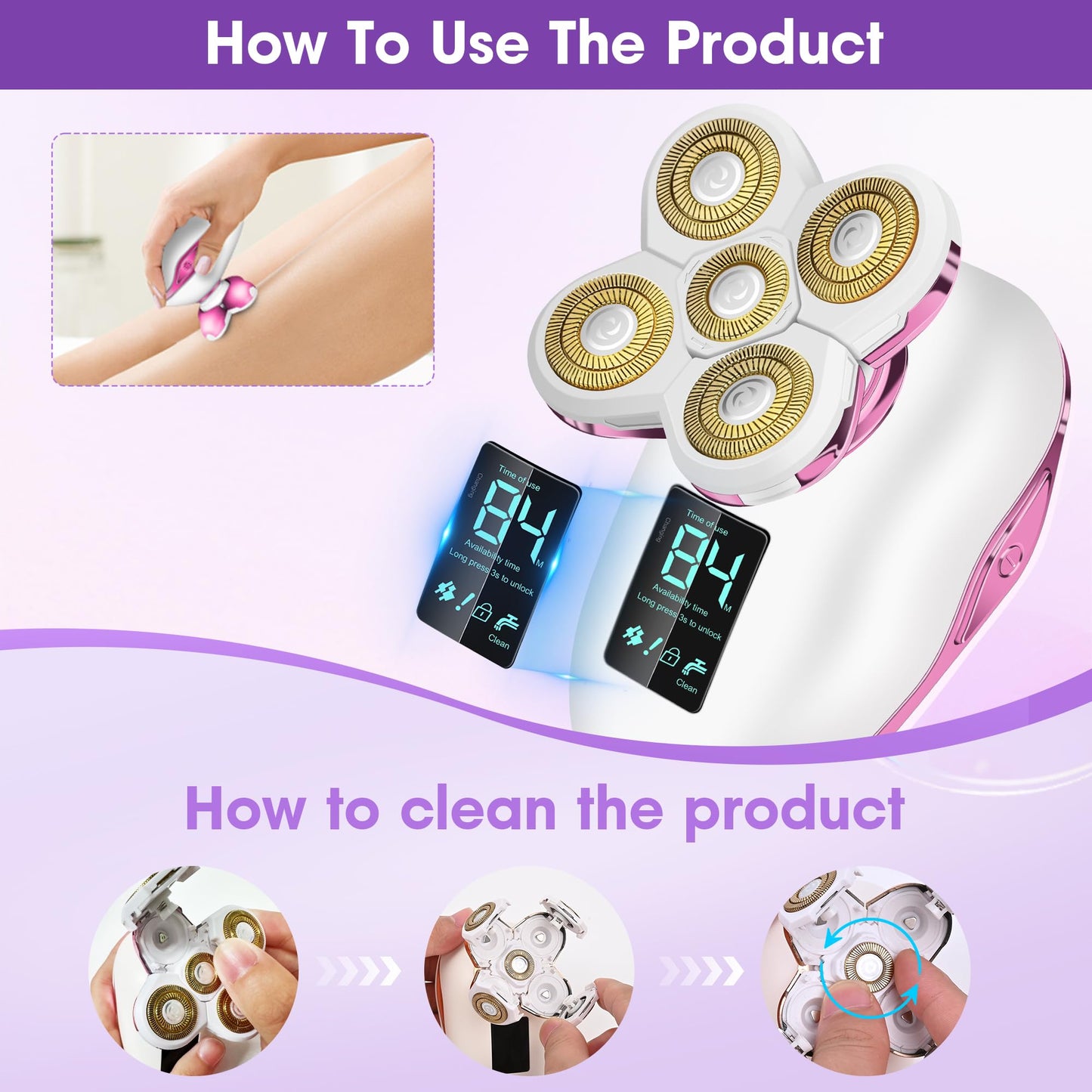 Electric Razors for Women Legs Travel : Rechargeable Waterproof Razor Trimmer for Womens - Dry Wet Electric Shaver for Women - Pro Portable Personal Body Shaver