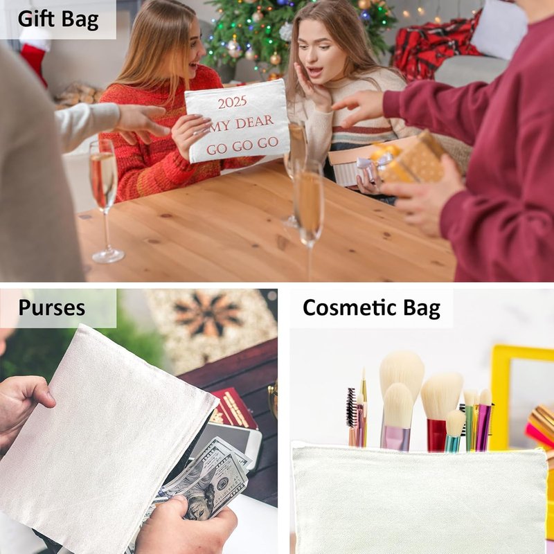 Koolmox Makeup Bag | 20-Pack White Cotton Canvas Pouches - Multipurpose Zippered Travel Toiletry & Craft Bags