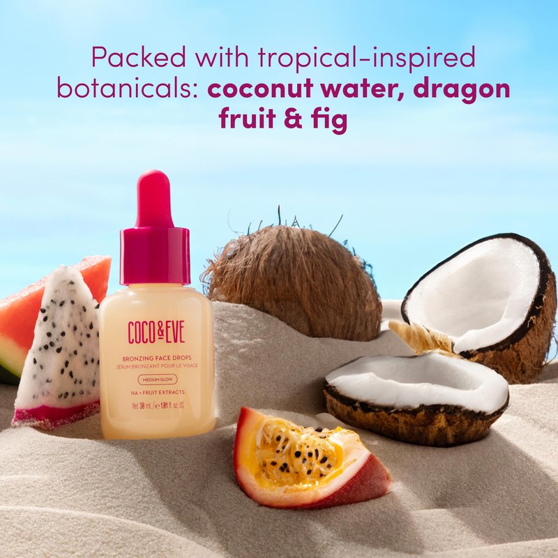 Coco & Eve Self Tanning Drops (Medium) - Customizable Gradual Face Tanner, Hydrating Bronzing Drops with Hyaluronic Acid for a Natural, Glowing Sunless Tan, Vegan, Cruelty Free | 1 Fl Oz