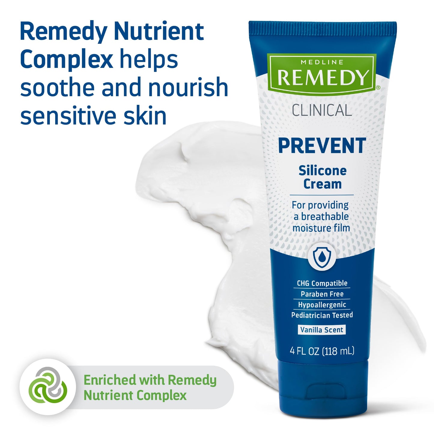 Medline Remedy Clinical Silicone Cream (4 oz Tube), Vanilla Scent, Breathable Film, Soothing, Moisturizing, Nourishing, Hydrating Skin Care, For Cracked, Chapped, Sensitive Skin (Pack of 3)