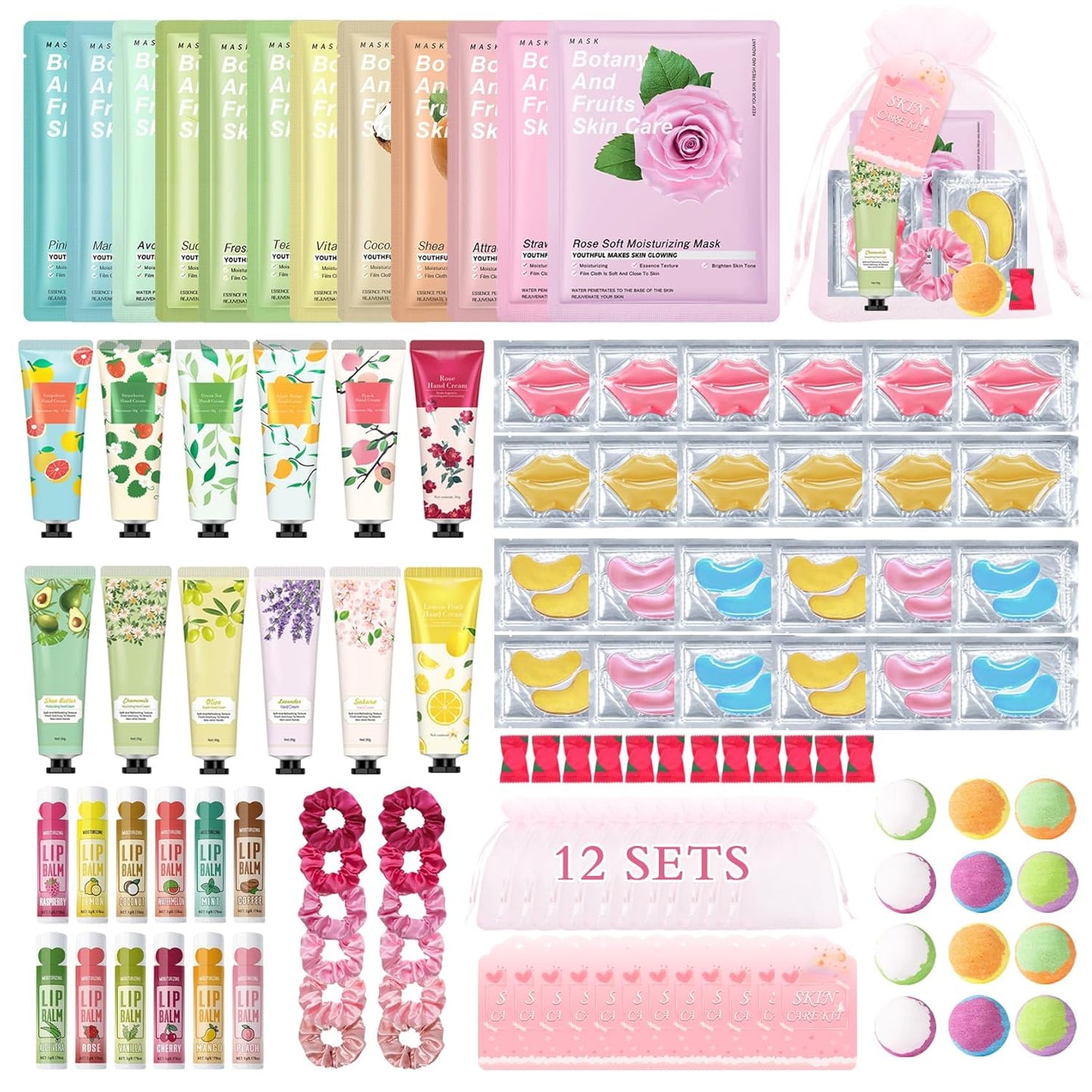 Spa Party Supplies for Girls - 120 PCS Skincare Favors with Face Masks, Hand Cream & Bath Bombs | Perfect for Sleepover Parties