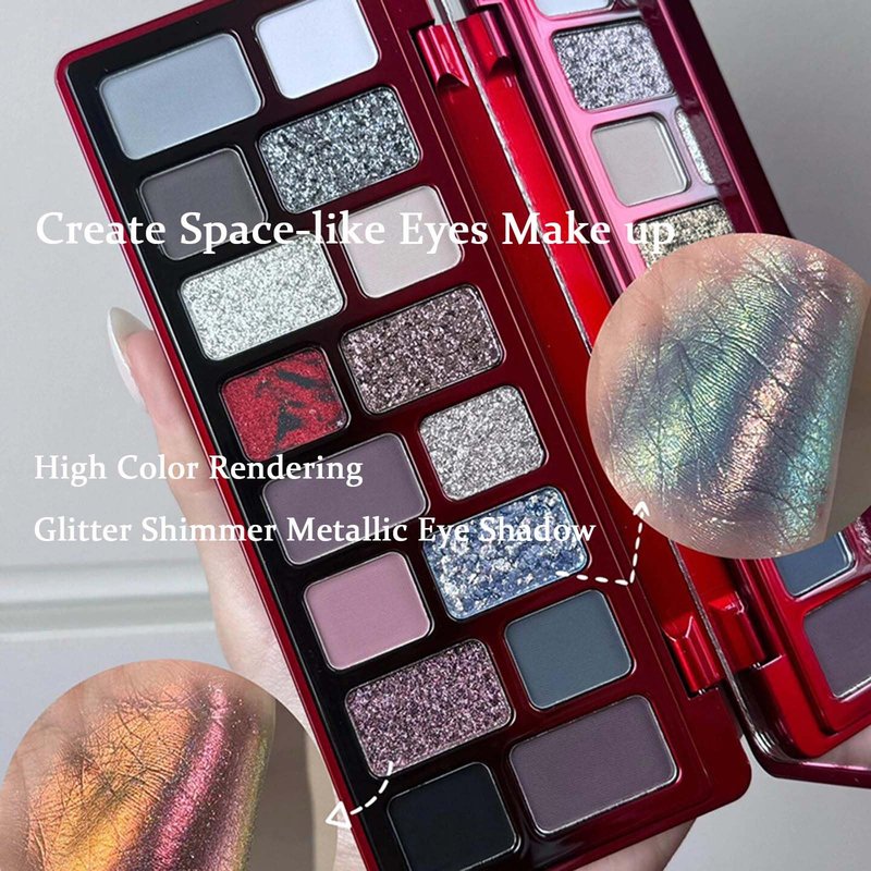 MeiPlumLai Goth Eyeshadow Palette 16 Colors Matte Metallic Shimmer Glitter Eye Shadow Pallet, Smokey Makeup Palette, Neutral Naked Brown, Red, Black Dark Eye Shadow Palette for Midnight Masquerade