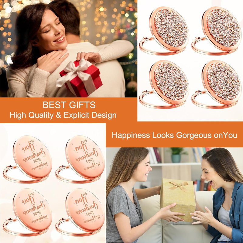Inspirational Compact Mirror - 10 Pcs Double-Sided Pocket Mirror with Rhinestones | Portable Handheld Makeup Mirror for Women & Girls