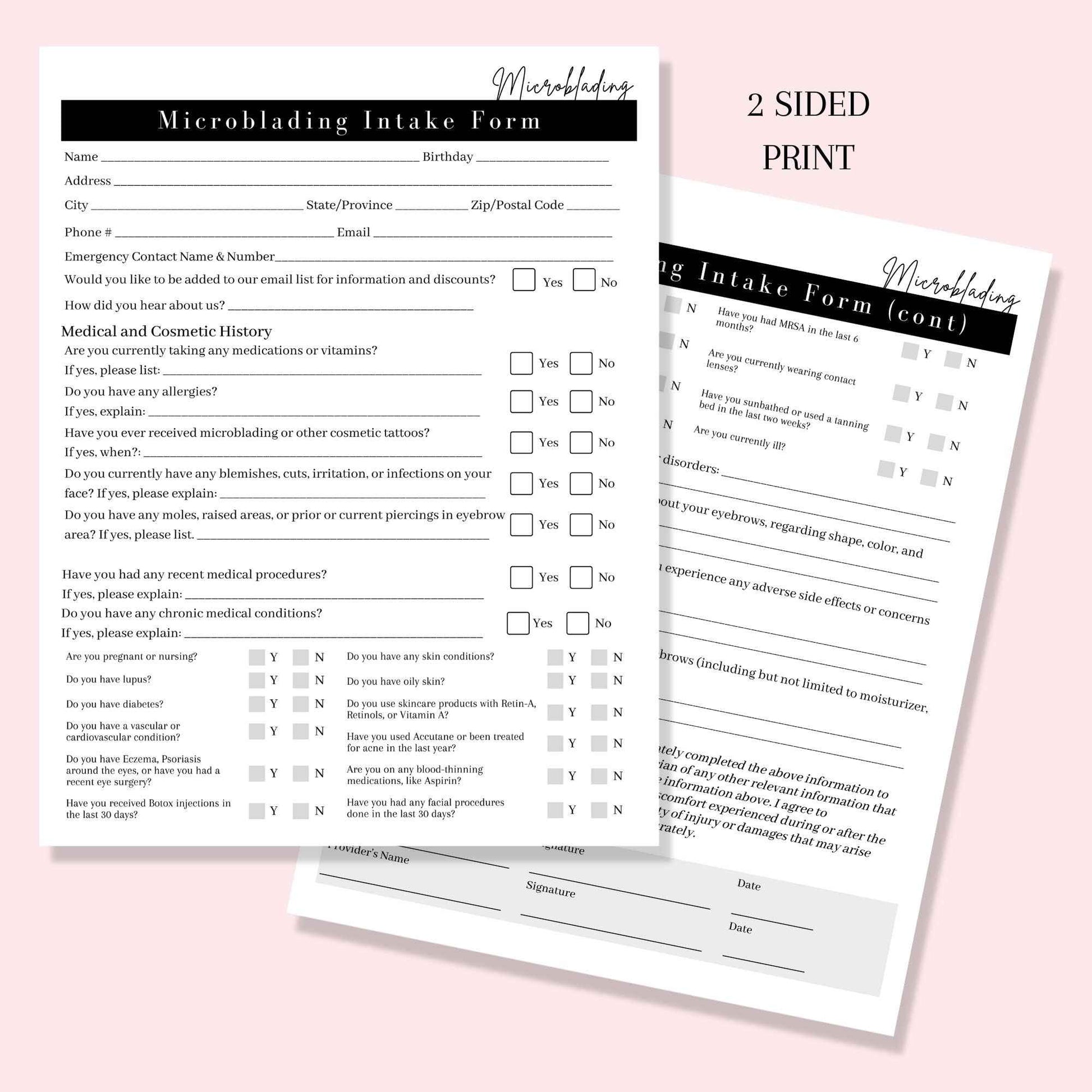 Microblading Intake, Consent, and Aftercare Form | 75 Pack | 8.5 x 11" A1 Forms | Clients Signature | Consent Forms for Microblading | Clients Signature | Minimalist Design