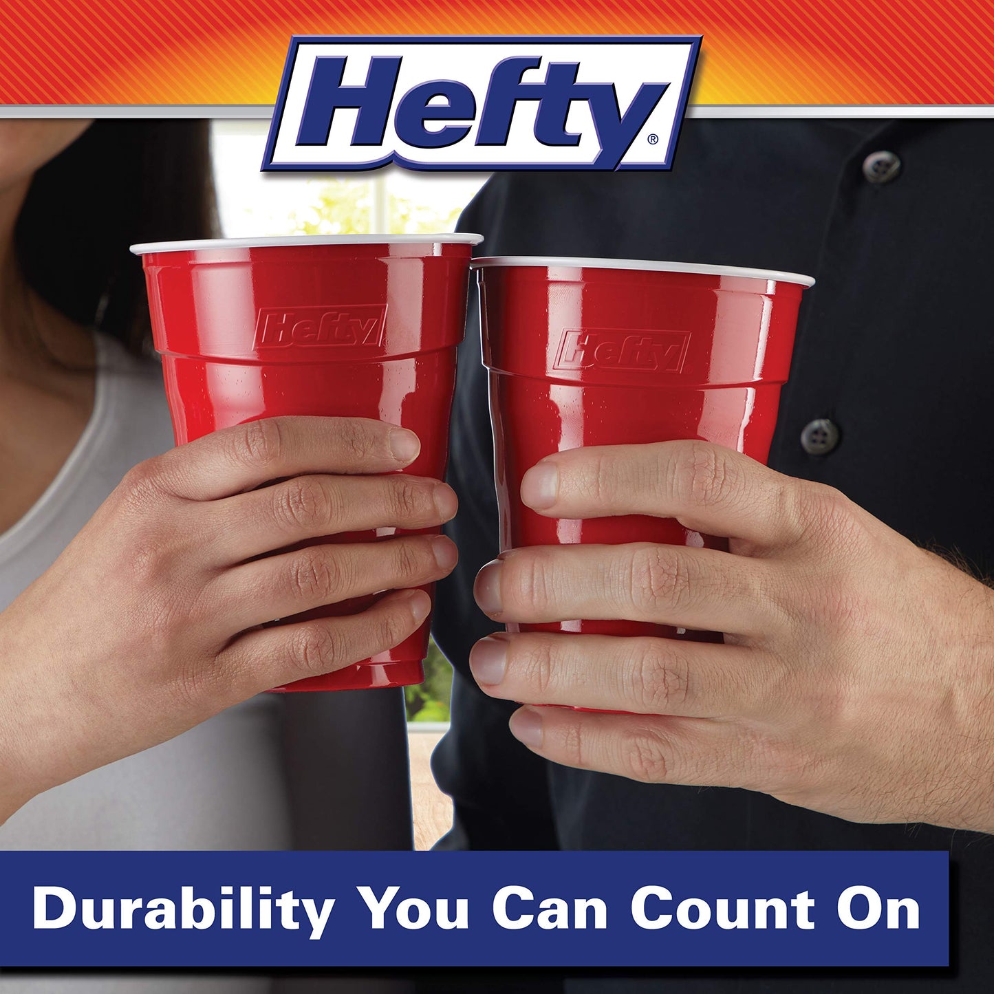 Hefty Party On Red Plastic Cups, Disposable Plastic Party Cups for Easy Cleanup and Large Gatherings, Red Cups for BBQs, Birthdays, Parties, and More, 18 Ounce, 50 Count