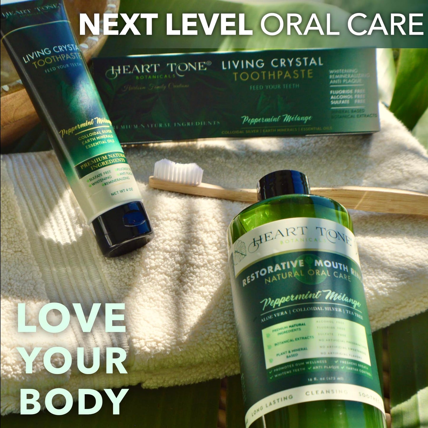 Heart Tone Botanicals Theobromine & Hydroxyapatite Toothpaste | Living Crystal | Fluoride Free | Colloidal Silver, Bentonite Clay, L-Arginine | Low Abrasion Tested | Mint