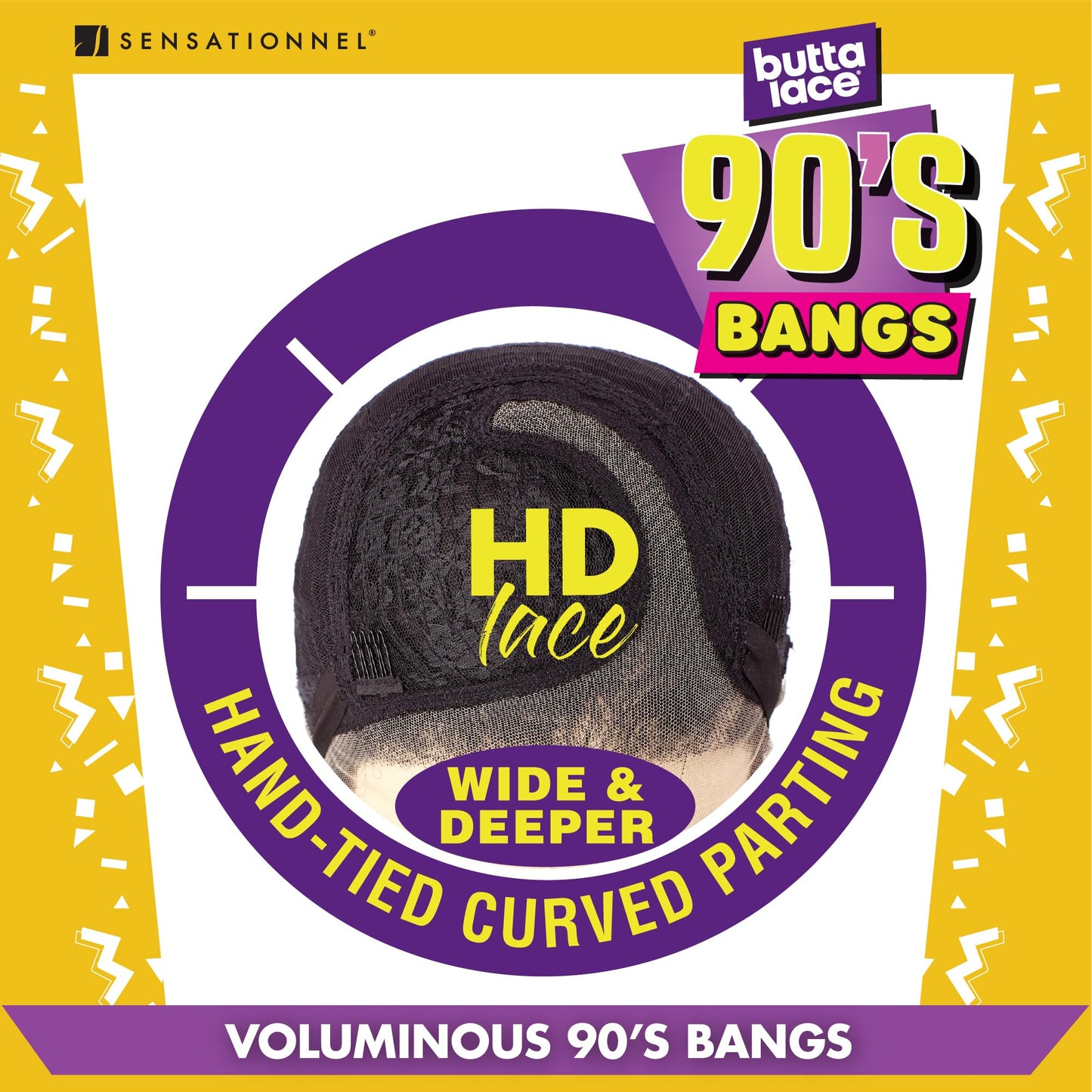 Sensationnel Butta Lace 90Sbangs Wigs - Unit 910 Glueless Wide Deep Part Synthetic Preplucked Hairline (1 JETBLACK)