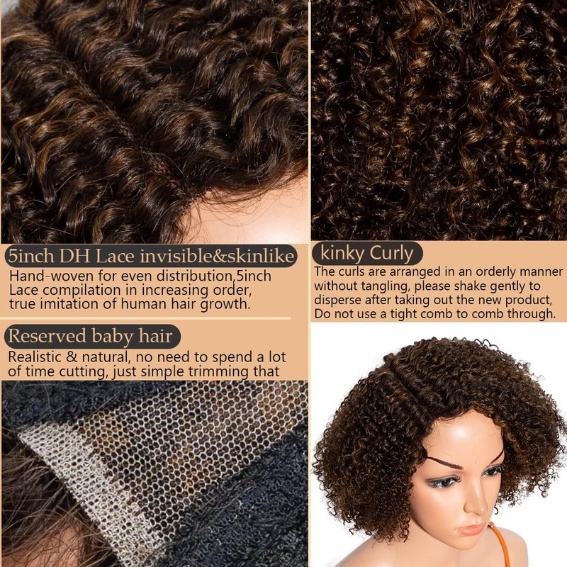 HD Lace Front Wig - 5-Inch Side Part Kinky Curly Human Hair | 180% Density, Brazilian Virgin Hair, 10-Inch Length