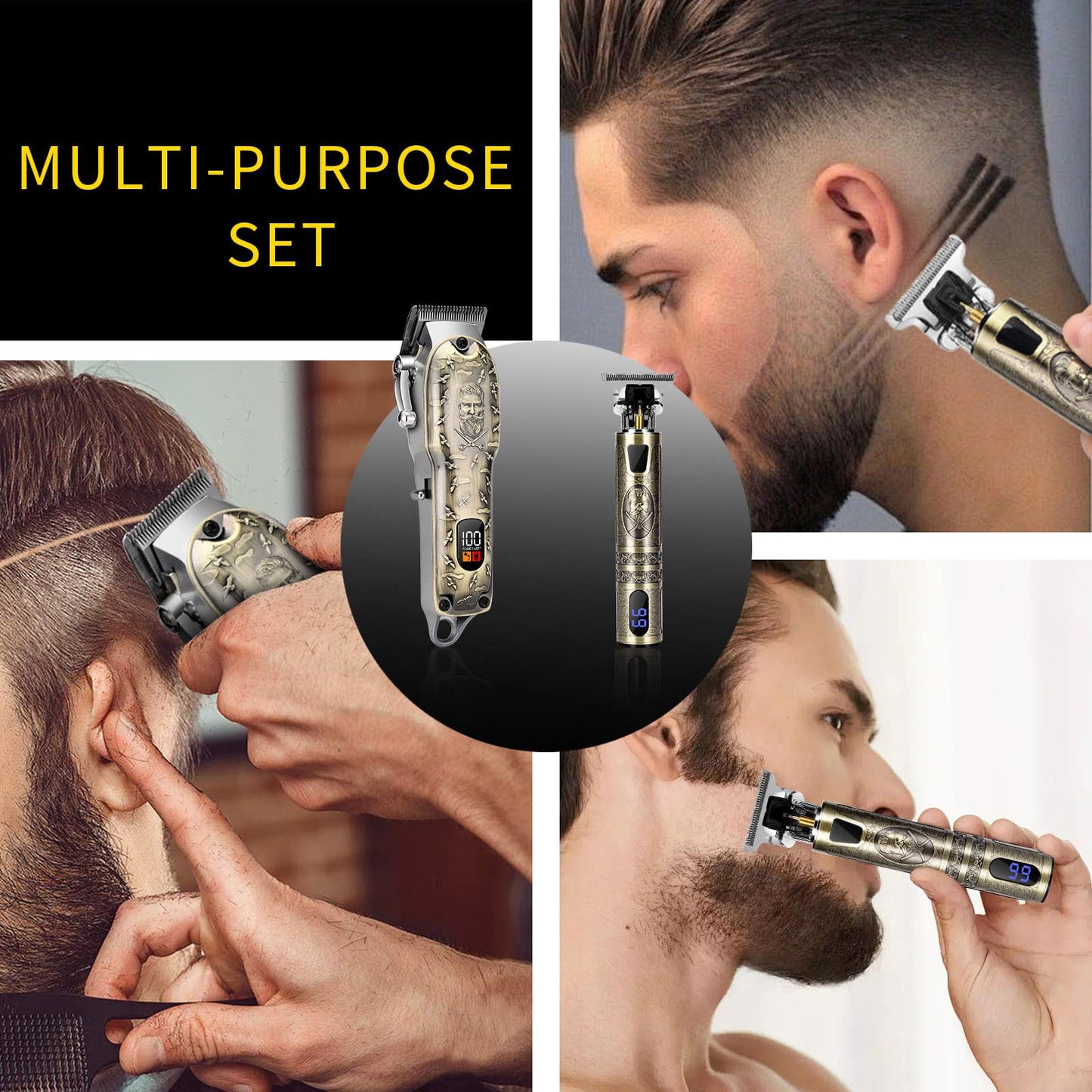 LQT Professional Hair Clipper Set, Digital Display Trimmer Kit with Accessories, Barber Case and Cape, Vintage Design
