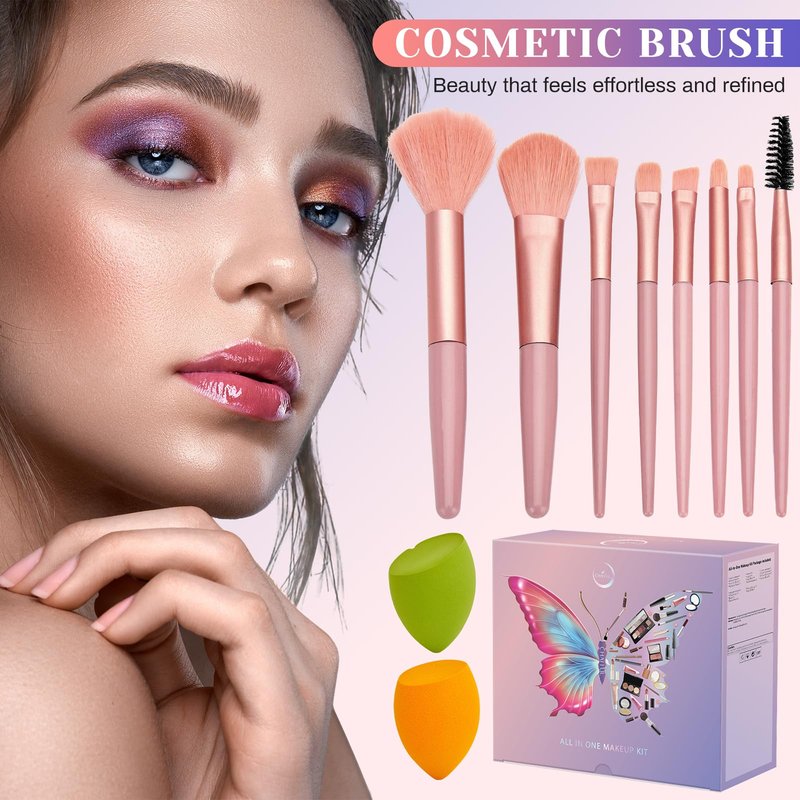 All in One Makeup Kit, Make Up Gift Set for Women, Makeup Kit for Women Full Kit, Includes Foundation Face Primer Eyeshadow Concealer Liquid Blush Lipgloss Eyeliner Mascara Cosmetic Brushes Set