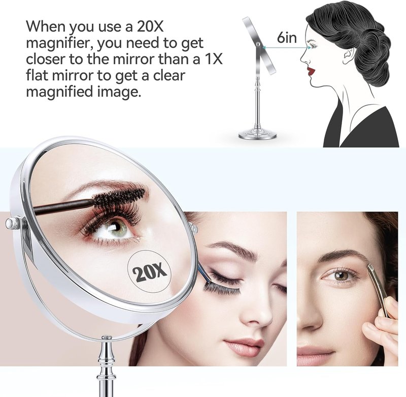 MIYADIVA 20x Magnifying Mirror - Double-Sided Vanity Mirror with 360° Rotation | 8-Inch Tabletop Design