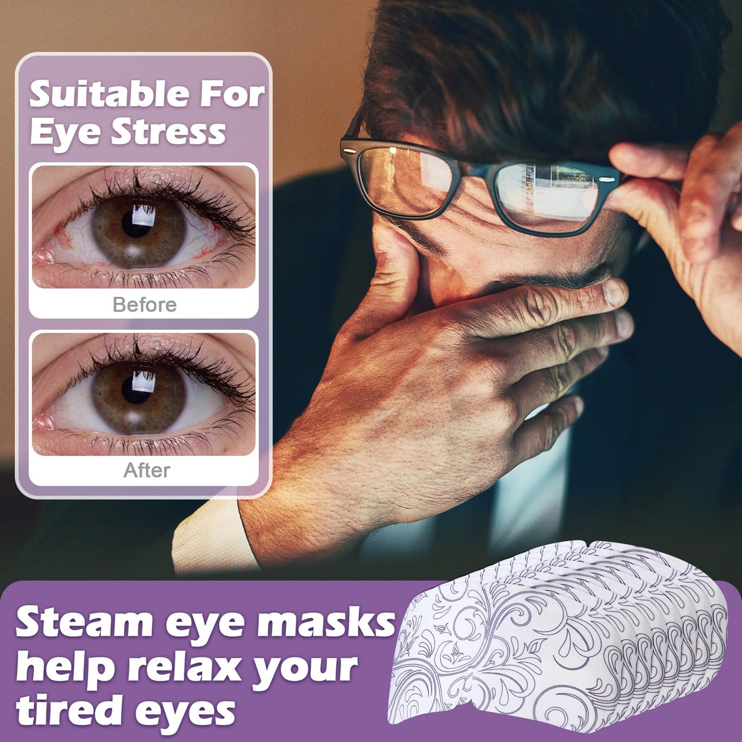 Silicherry 50 Packs Steam Eye Mask Heated Eye Mask for Dry Eyes Disposable Self Heating Warm Compress for Puffy Eyes Spa Warm Sleep Self for Home Office Fatigue Relaxation Gifts(Lavender Scent)