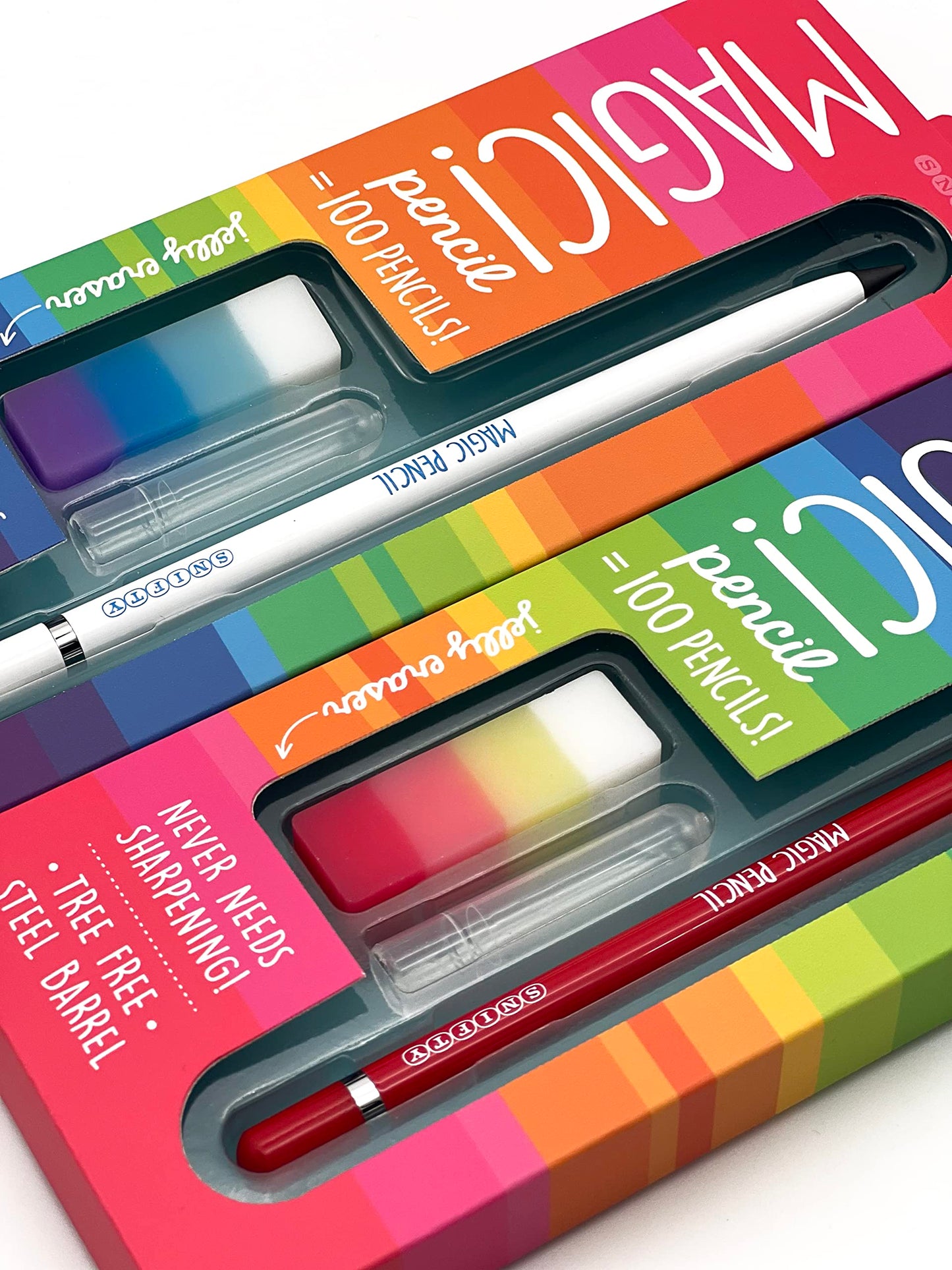 SNIFTY Magic Pencil - Compressed graphite tip equals 100 pencils - red barrel + matching chunky eraser