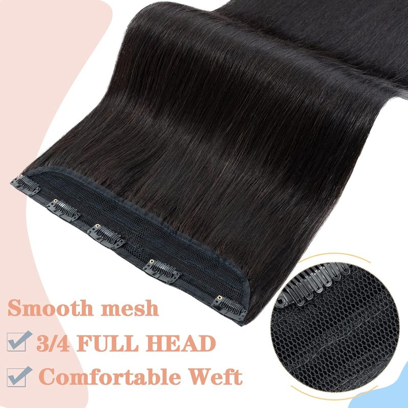 Real Human Hair Clip-In Extensions - Thicker 3/4 Head Weft, 12" | Natural Black, 70g, 5 Clips