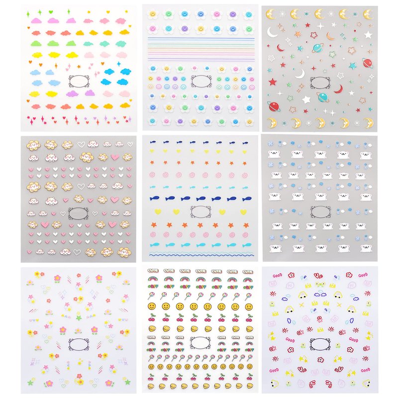 New 12 Large Sheets of Cute Nail Stickers for Women and Teen Girls Self Adhesive Nail Decals for Nail Art Decoration Including Hearts Stars Letters Bowknot Leaves Flowers Plants Fruits Butterflies