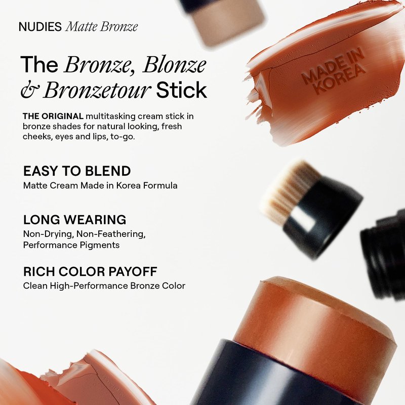 Nudestix Nudies Bronze All Over Matte Bronzing Stick – 3-in-1 Cream Bronzer for Cheeks, Eyes & Lips with Built-In Brush | Natural Contour & Sun-Kissed Glow | Vegan, Long-Wear Makeup (Terracotta Tan)