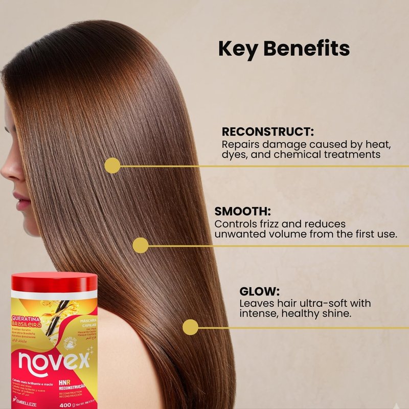 NOVEX Hair Conditioning Mask, Keratin for Frizz Control & Damage Repair, Ultra Concentrated Formula, 1kg / 35.3 oz