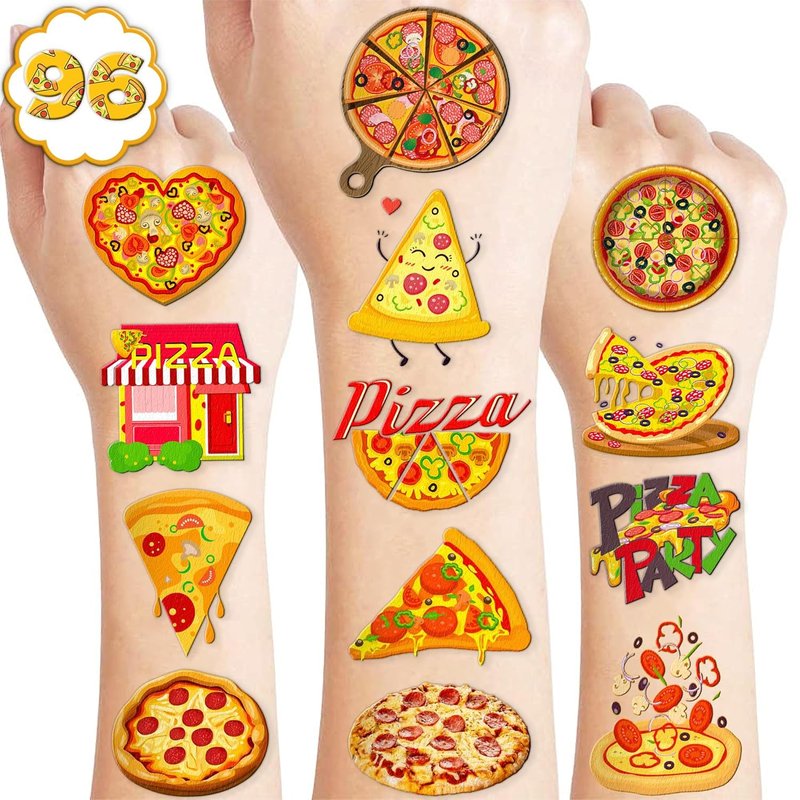 Pizza Temporary Tattoos - 102 PCS Cute Pie Slice Stickers for Birthday Party Favors | Fun Fast Food Décor for Kids