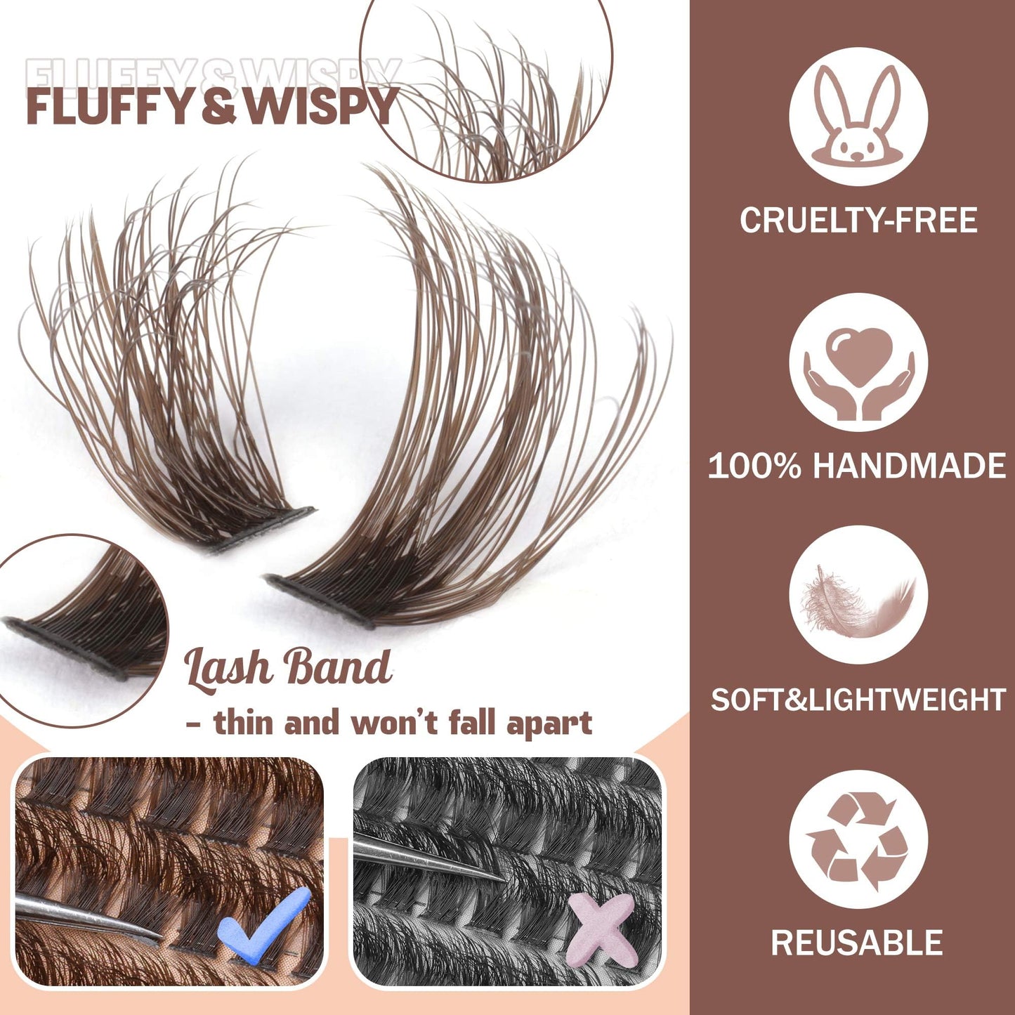 Brown Lash Clusters 320 Pcs Lash Extension Kit DIY Eyelash Extensions Kit Natural Look Cluster Lashes D 8-16 MM Mixed Lash Bond and Seal Lash Tweezers for Lash Clusters Kit DIY at Home