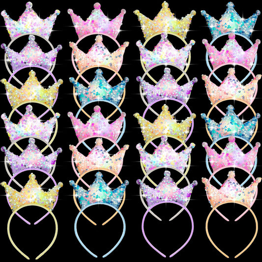 Juexica 24 Pcs LED Glitter Sequin Light Up Princess Crown Headband, Hair Accessories for Girl Women Bling Tiara Birthday Party Favor