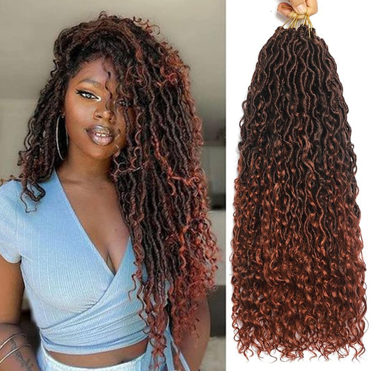 8 Packs Goddess Locs Crochet Hair 20 Inch Boho Faux Crochet Braids Pre Looped Hippie River Locs Crotchet Hair For Black Women Hair (20Inch (Pack of 8) #T1B/350)