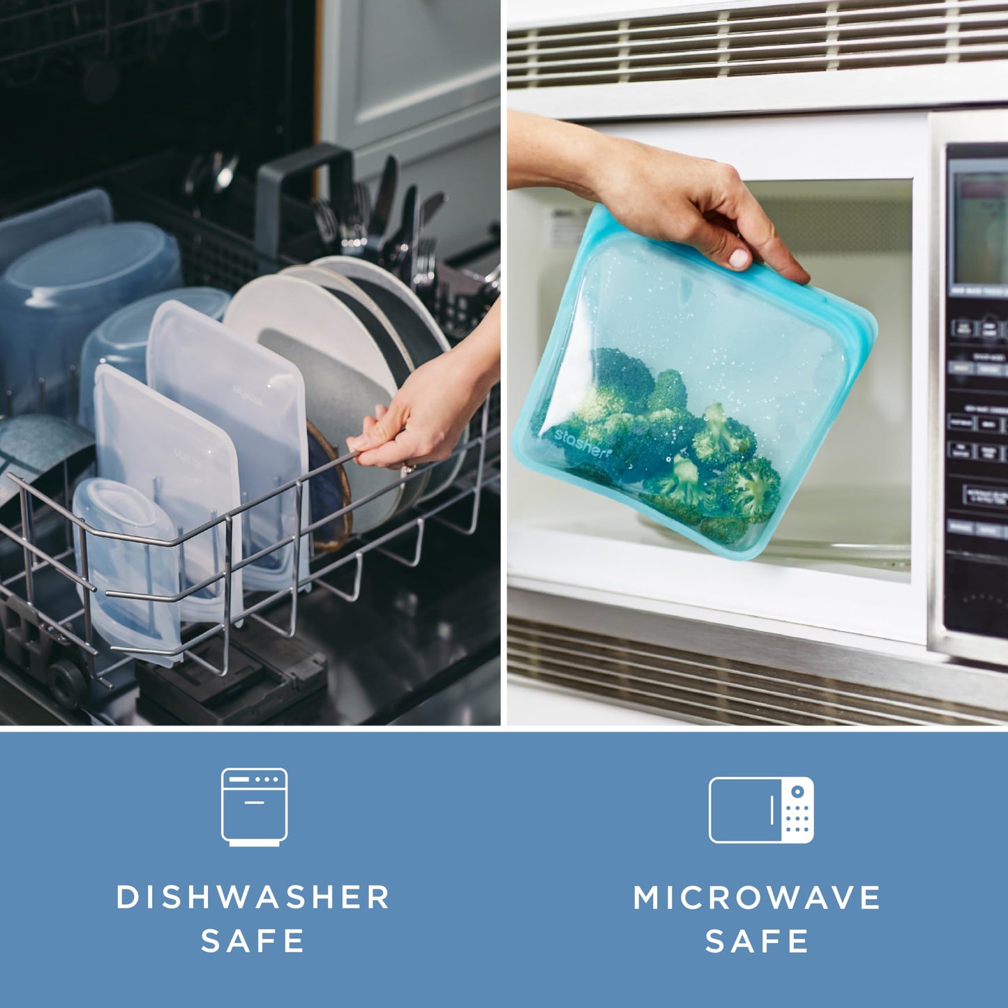 Stasher Silicone Reusable Storage Bag, Sandwich Bag, Freezer Bags, Microwave, Dishwasher, Oven Safe, Sous Vide, Lunch Container, Eco Friendly, Leak-free, Food Storage Bags, 28 oz, Tie Dye Blue