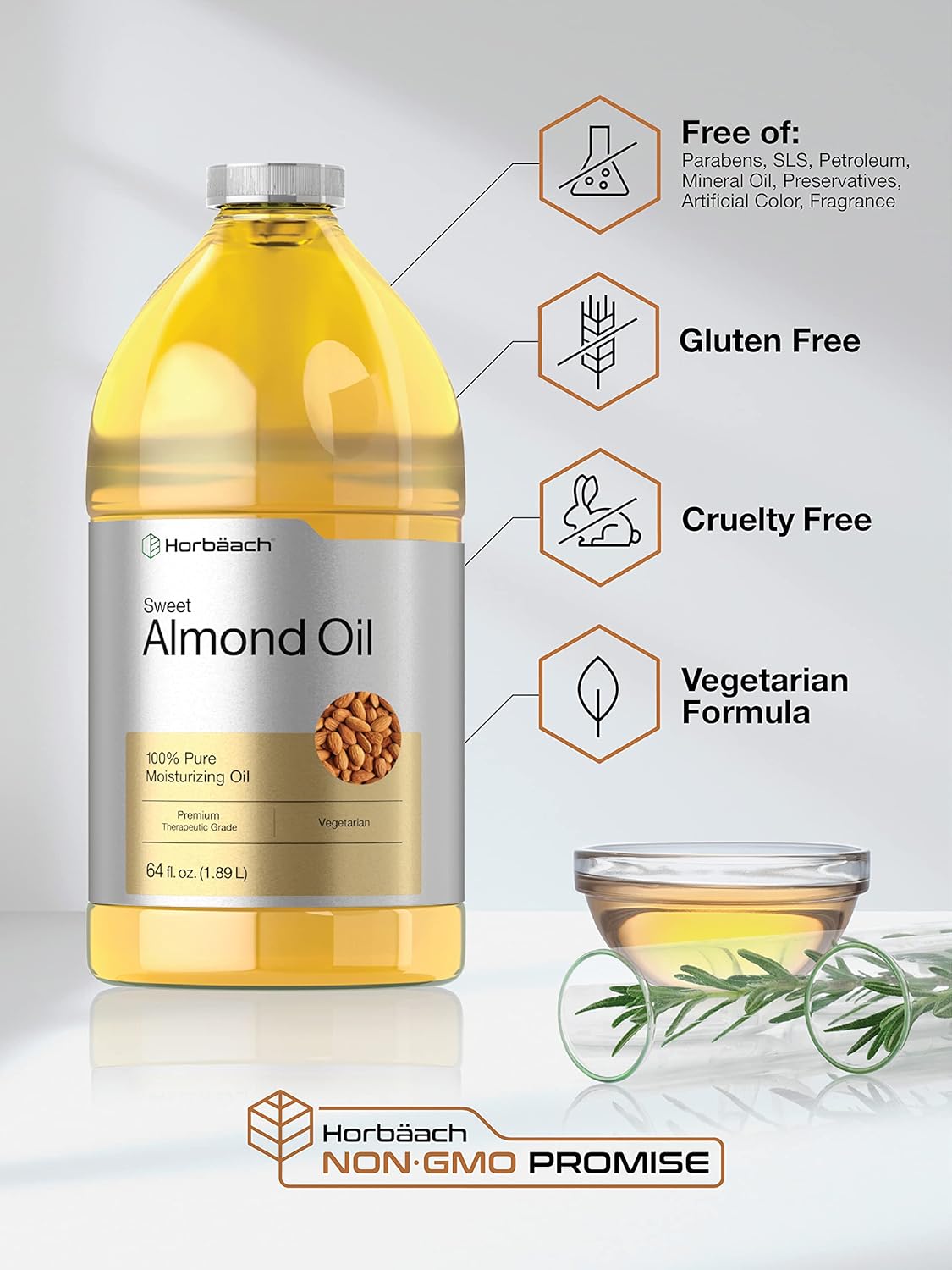 Sweet Almond Oil - Cold Pressed Moisturizing Oil for Skin & Hair | 64 fl oz | Vegetarian, Non-GMO, Gluten Free