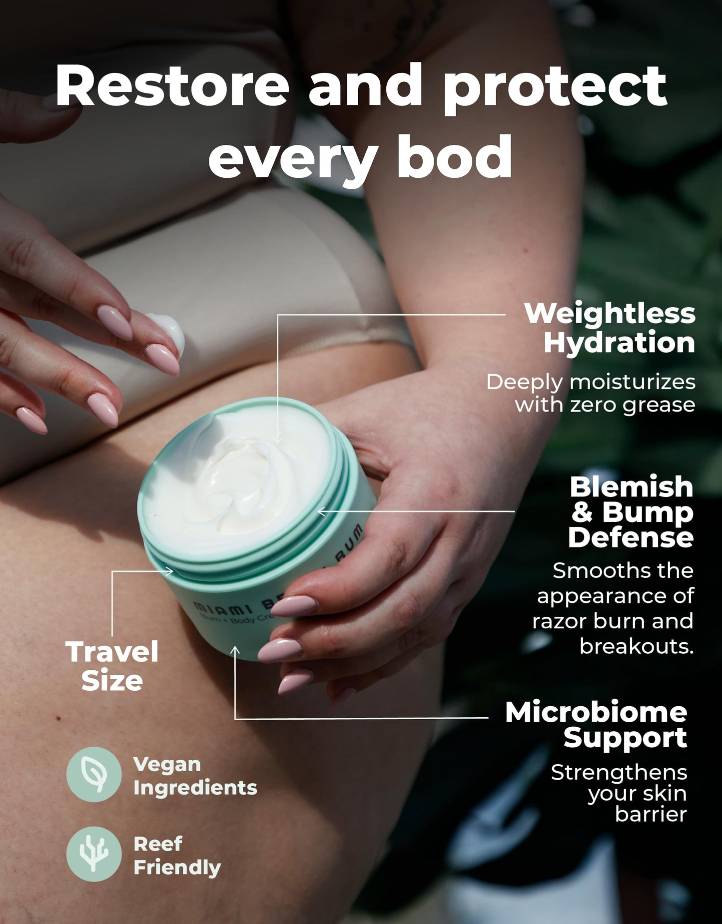 Miami Beach Bum Bum Body Cream - 3.4 oz Bum Lotion Oregano Aloe + Jojoba Daily Moisturizer for Skin Health, Razor Bumps, Keratosis Pilaris, Ingrown Hairs, Sunburns, Blemishes