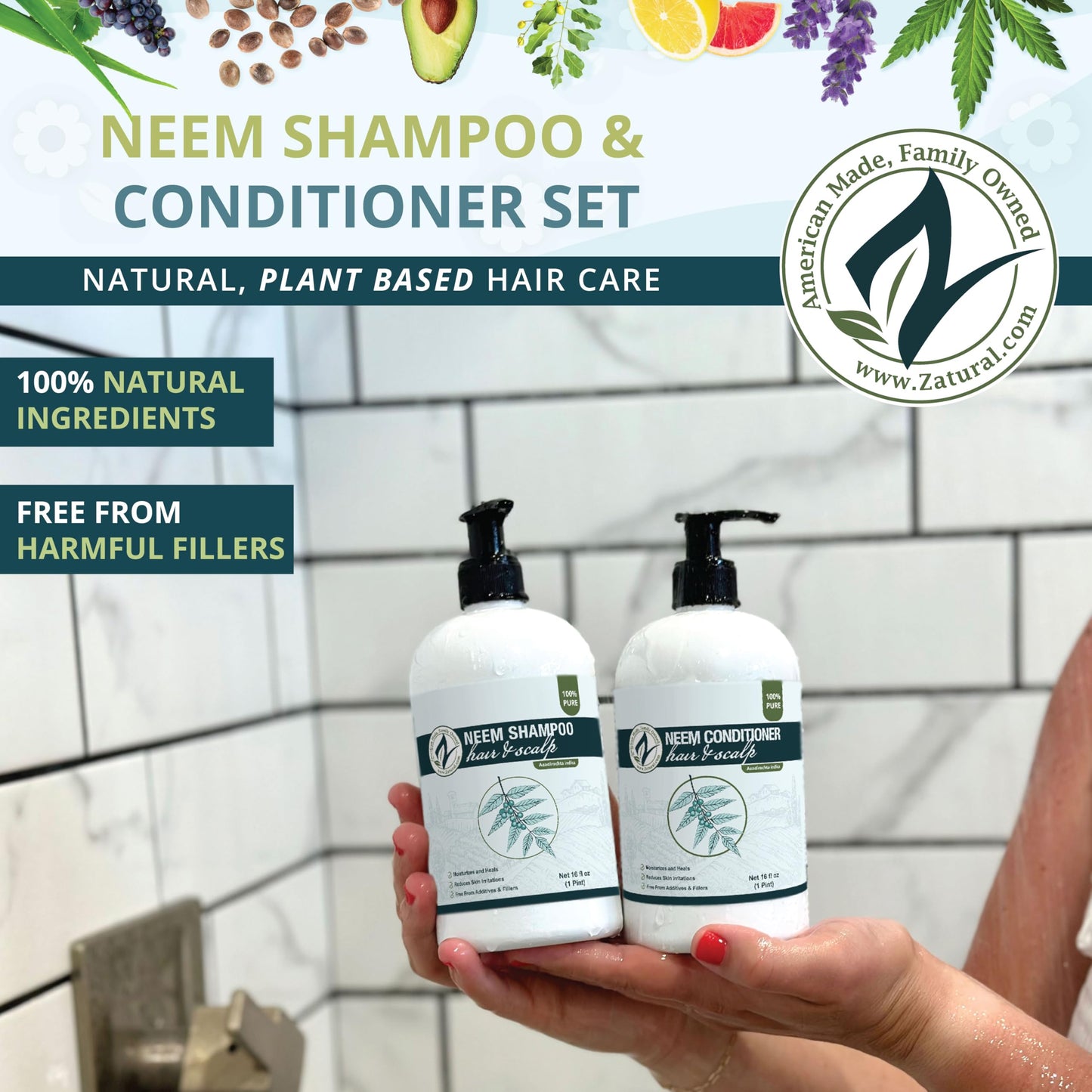 Zatural Natural Neem Shampoo & Conditioner Kit, Health Soothing & Healing For Sensative Scalp & Hair Nourish & Repair (16oz Shampoo & 16oz Conditioner)