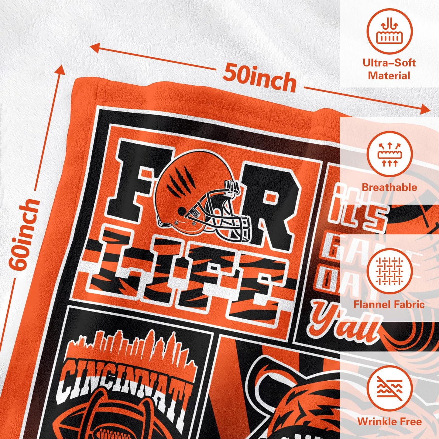 Sport Blanket Throws for Fans, Football Fans Merch, Gift for Football Lovers, Football Theme Blanket for Women Men All Seasons 60" X 50"